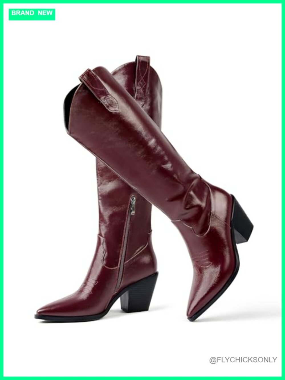 Cozivwaiy Cowgirl Knee High Western Boots PU Leather Chunky Heel Zipper